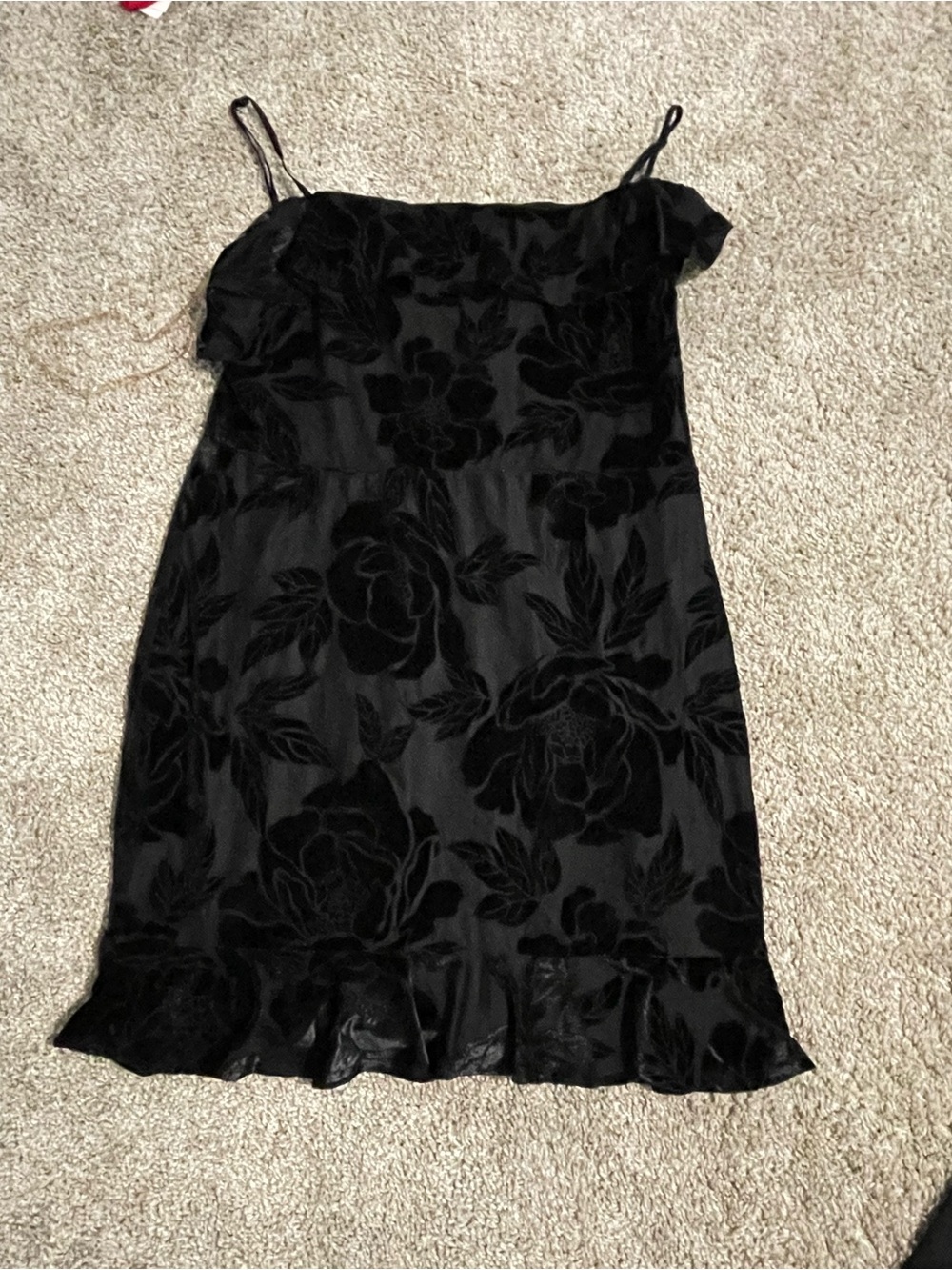 Black Floral Velvet Dress - Women's